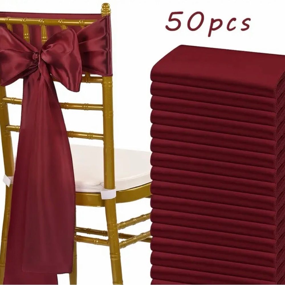 Burgundy Chair Sashes - 50 Pack
